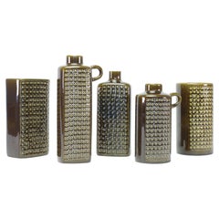 Set of Five Rörstrand “Kub” Stoneware Vases by Gunnar Nylund, Sweden, 1960s