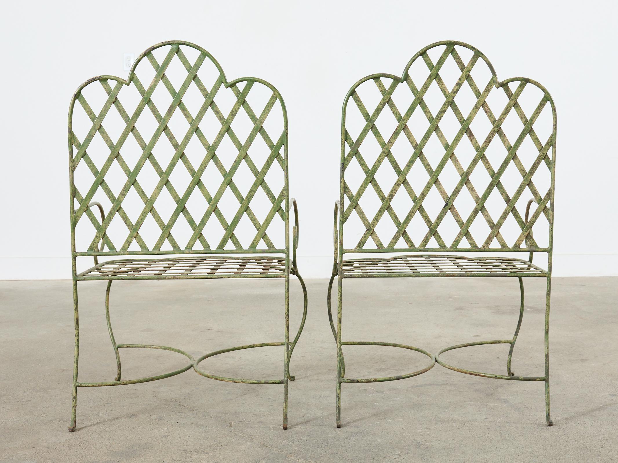 Set of Five Rose Tarlow Style Iron Lattice Garden Chairs  For Sale 2