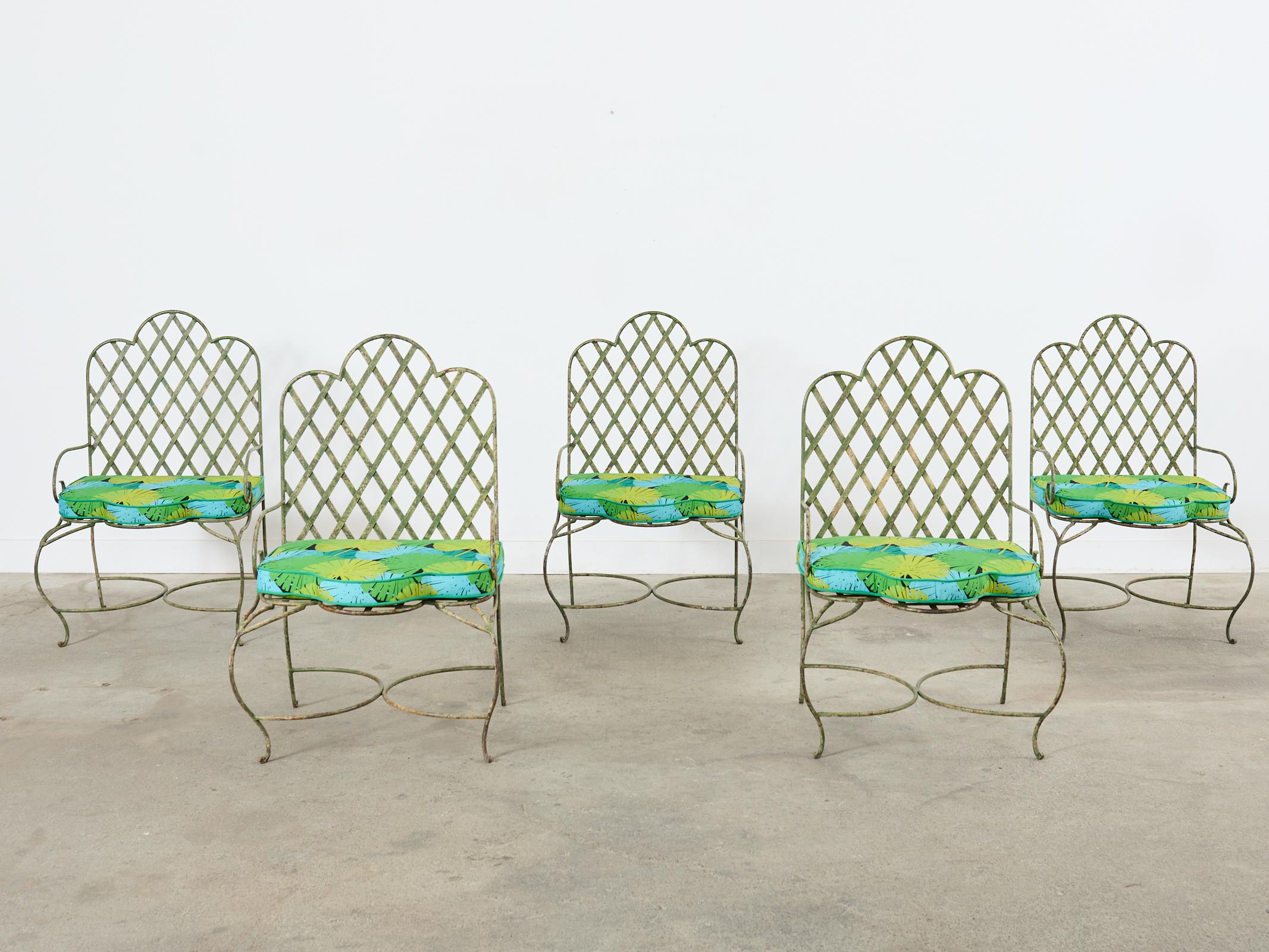 Neoclassical Set of Five Rose Tarlow Style Iron Lattice Garden Chairs  For Sale