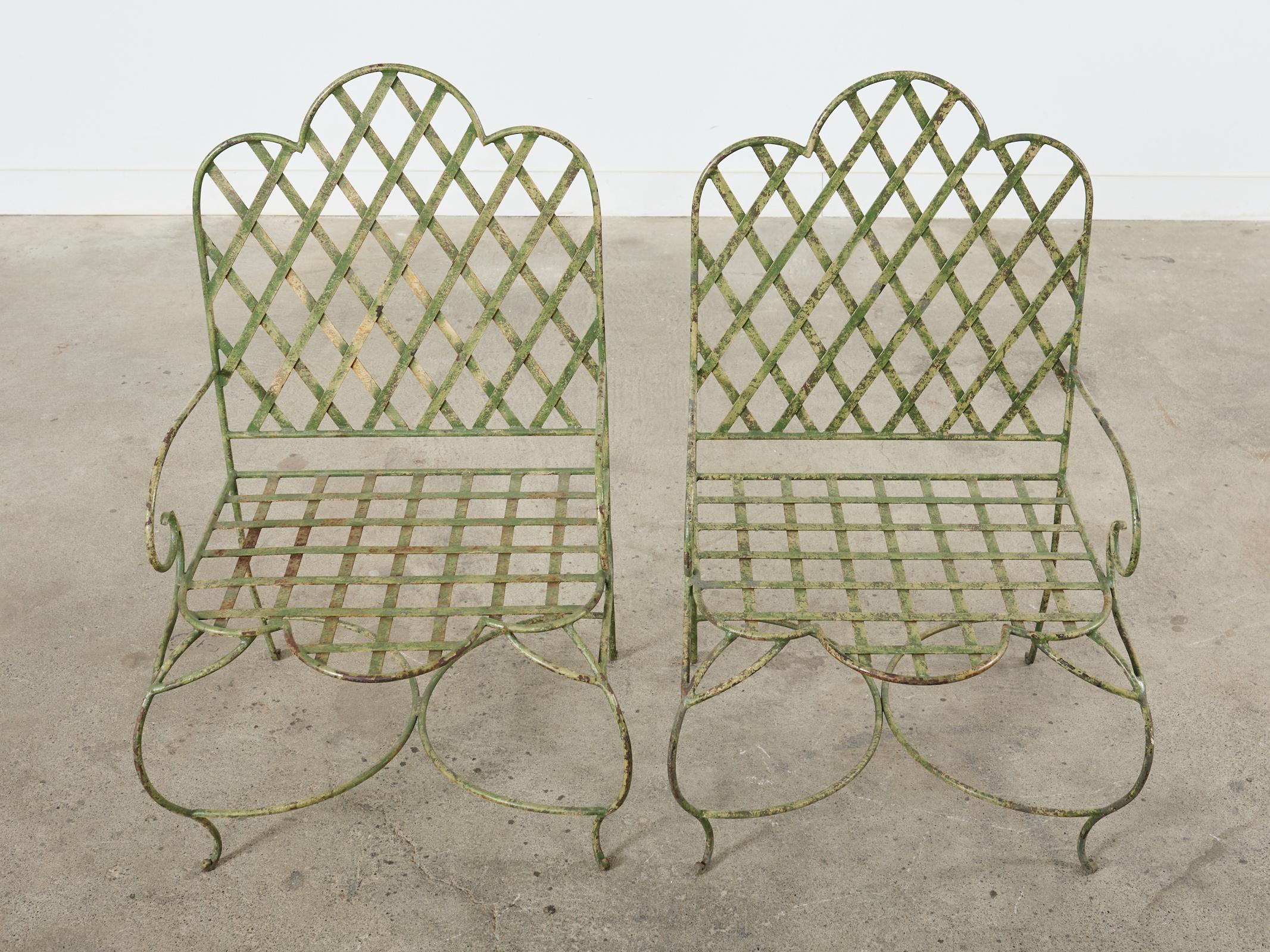 Set of Five Rose Tarlow Style Iron Lattice Garden Chairs  In Good Condition For Sale In Rio Vista, CA