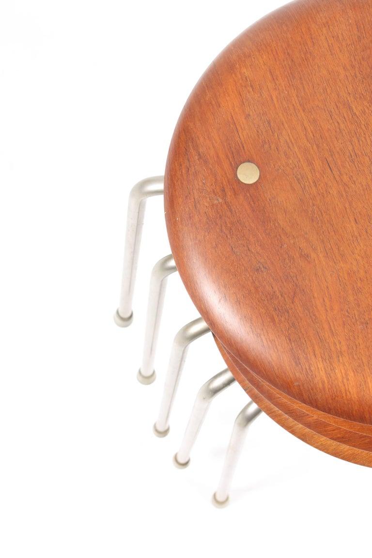 Set of Five Round Stools in Teak by Arne Jacobsen 2