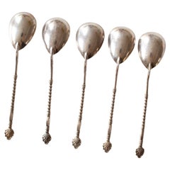 Set of Five Russian Caviar Spoons, Moscow 1954