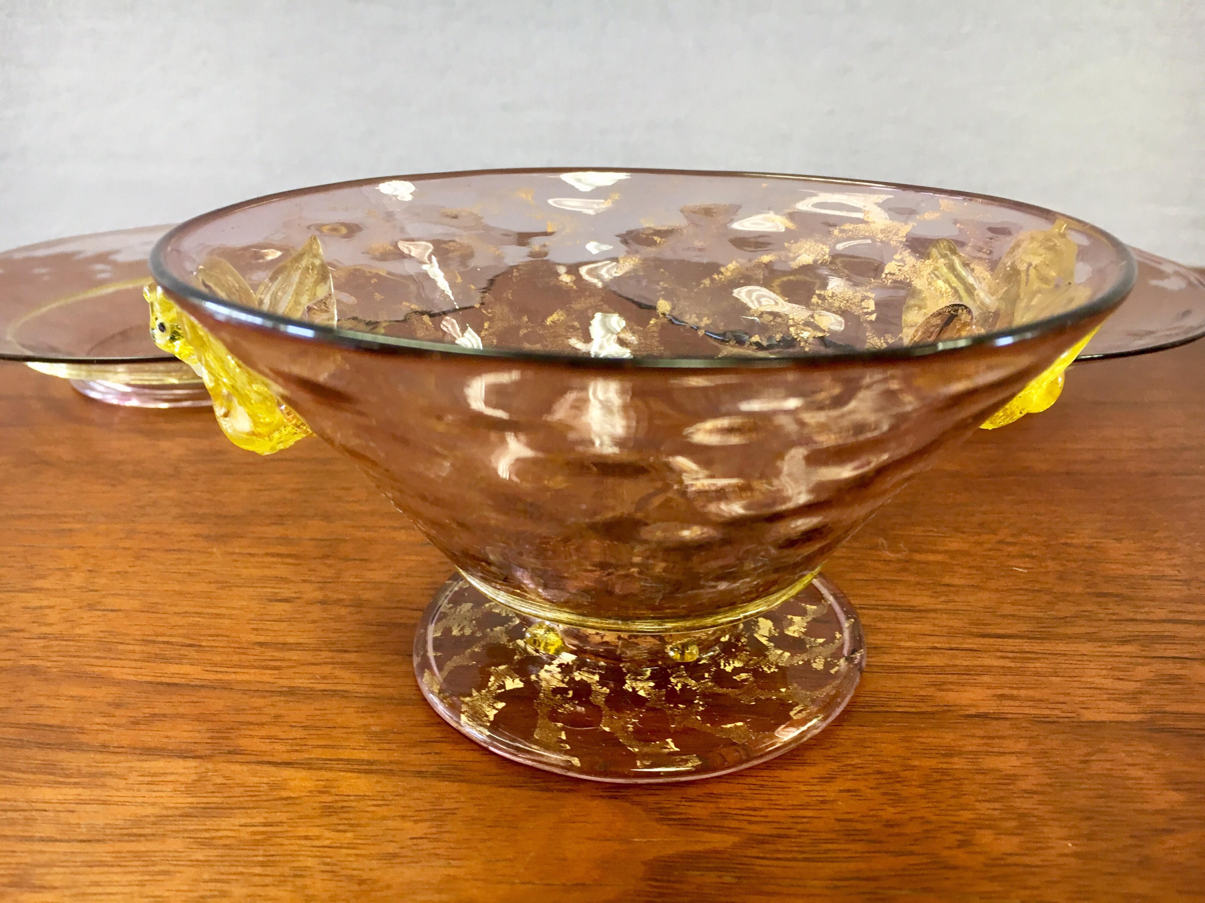 Set of Five Salviati Hand Blown Italian Murano Glass Bowl and Saucers, 1920s 1