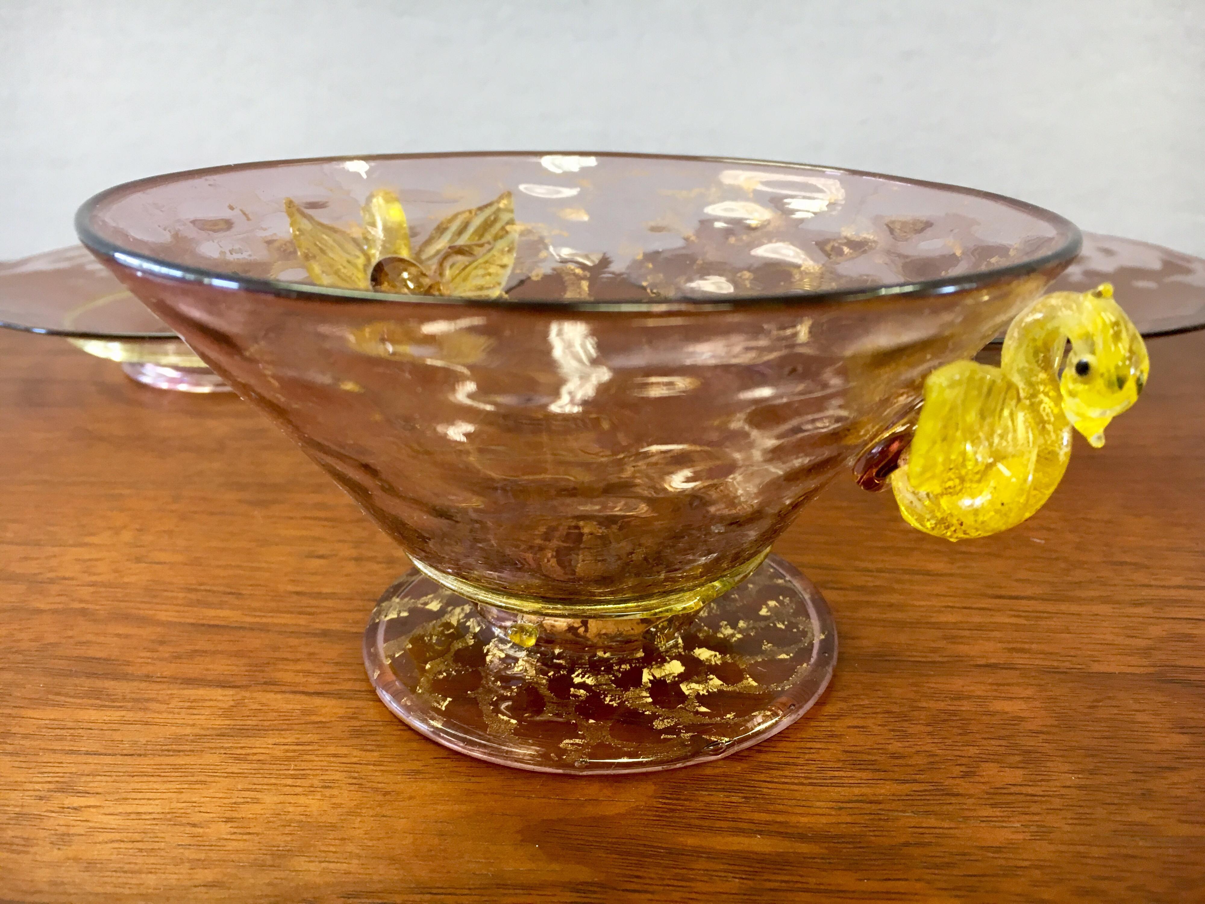 Set of Five Salviati Hand Blown Italian Murano Glass Bowl and Saucers, 1920s 4