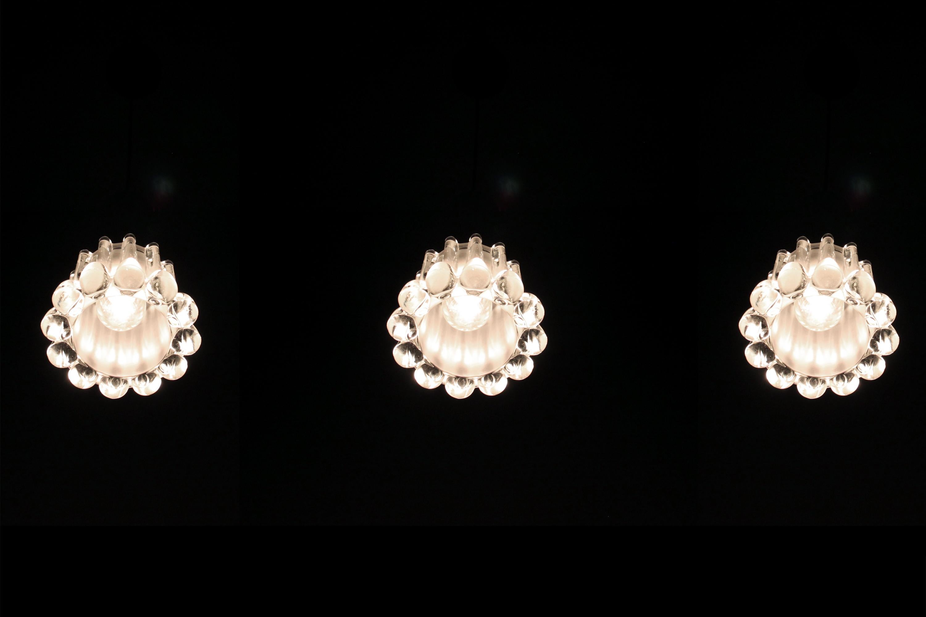 Glass Set of Five Scandinavian Midcentury Pendant Lights, 1970s