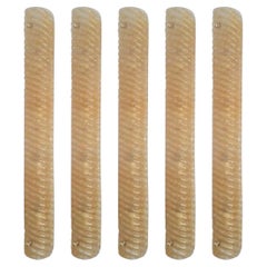 Set of Five Sconces Amber Ribbed Murano Glass by Barovier e Toso. Italy, 1960's.