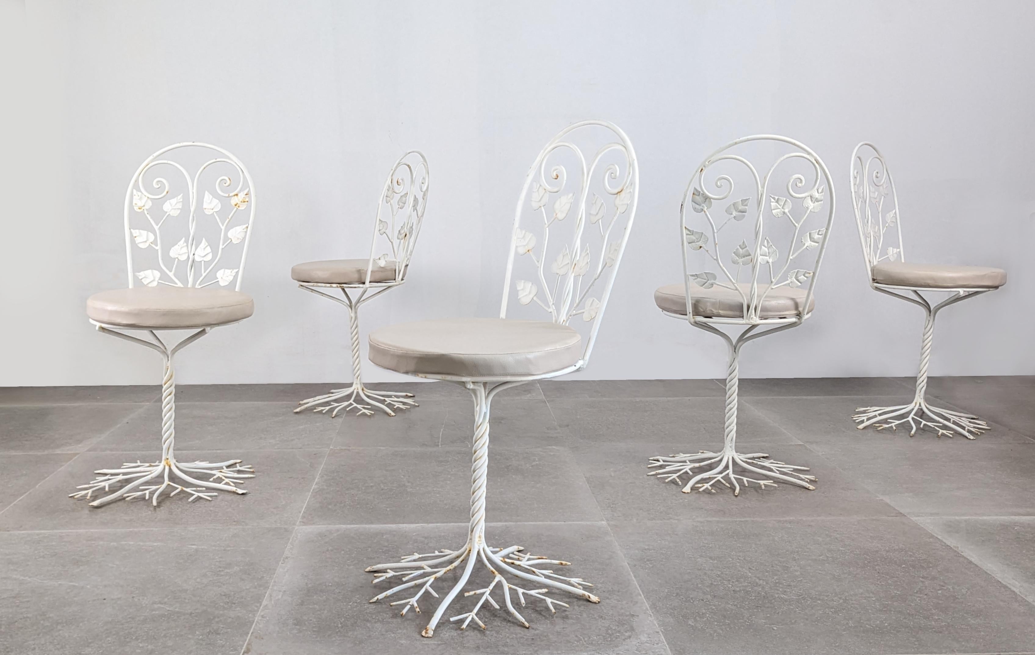 Mid-Century Modern Set of five Sculptural Wrought Iron Garden Chairs  1950s For Sale
