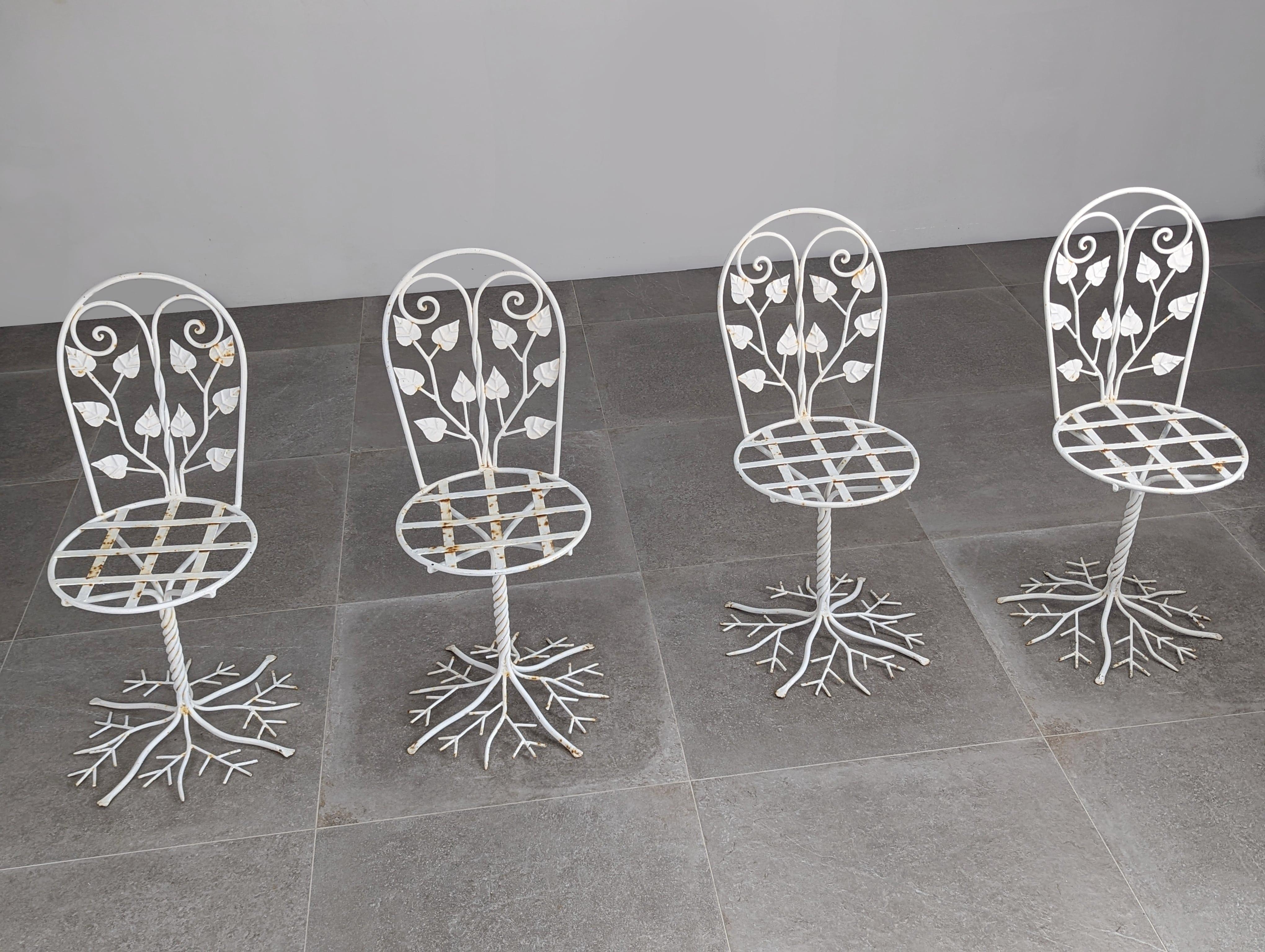 European Set of five Sculptural Wrought Iron Garden Chairs  1950s For Sale