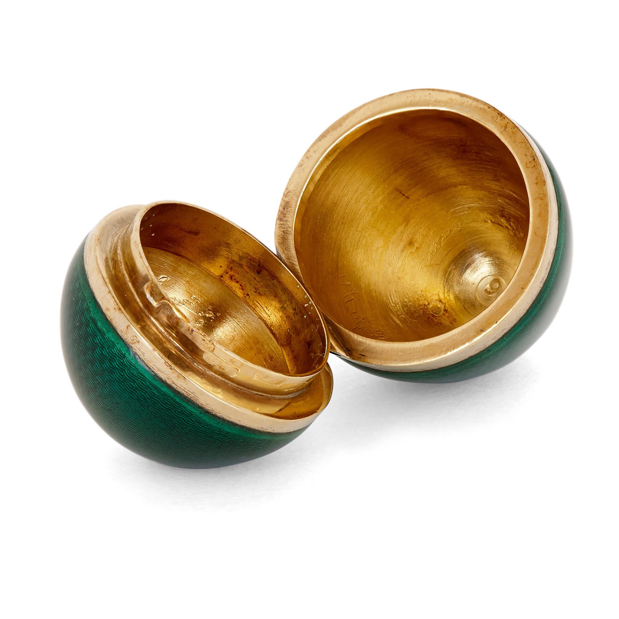 20th Century Set of Five Silver, Silver-Gilt and Guilloché Enamel Egg Containers