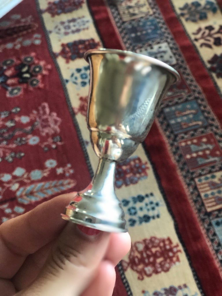 Set of Five Small Silver Cups and a Silver Serving Tray For Sale at