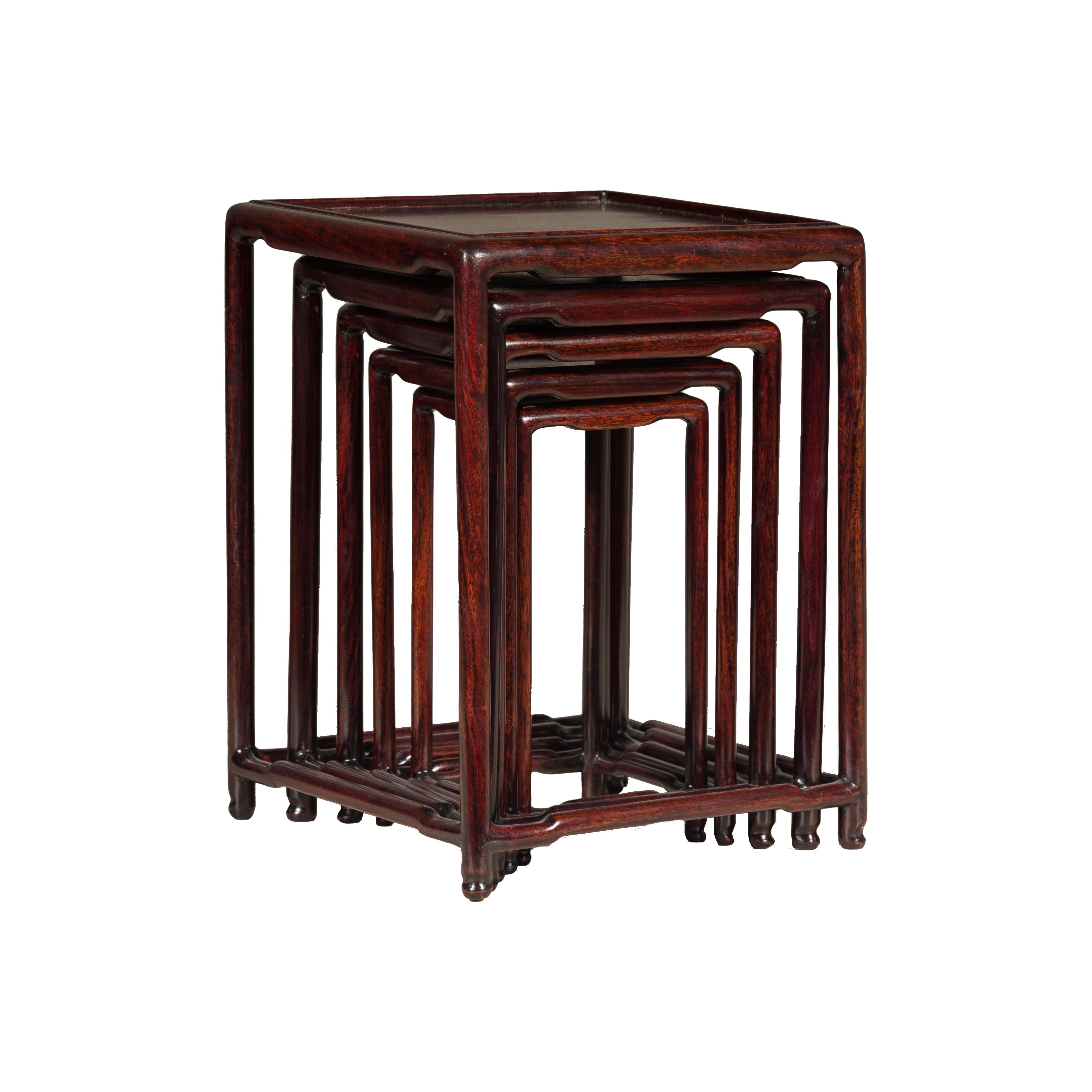 Set of Five Small Size Rosewood Nesting Tables with Humpback Stretchers For Sale 8