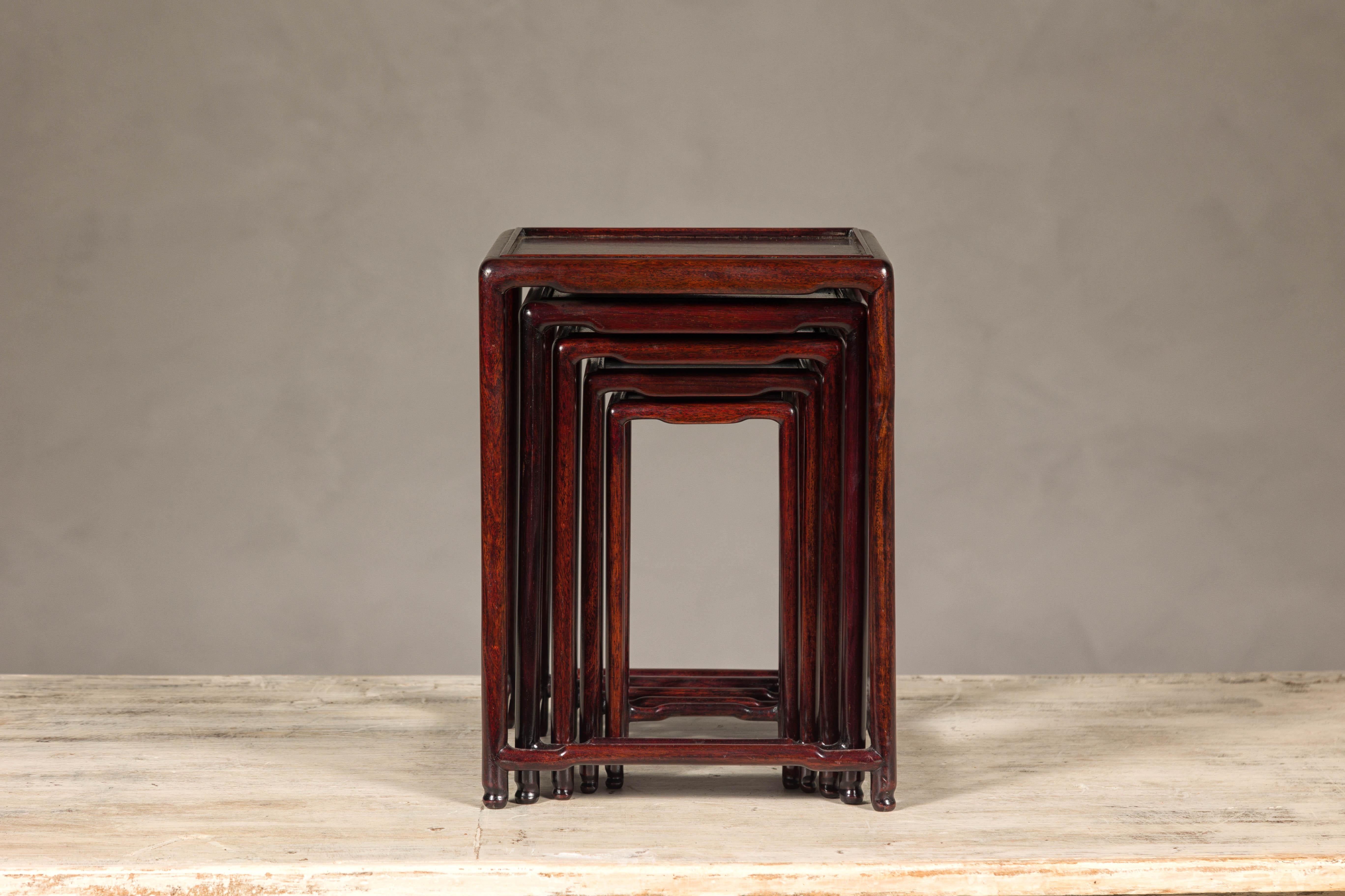 Set of Five Small Size Rosewood Nesting Tables with Humpback Stretchers For Sale 1