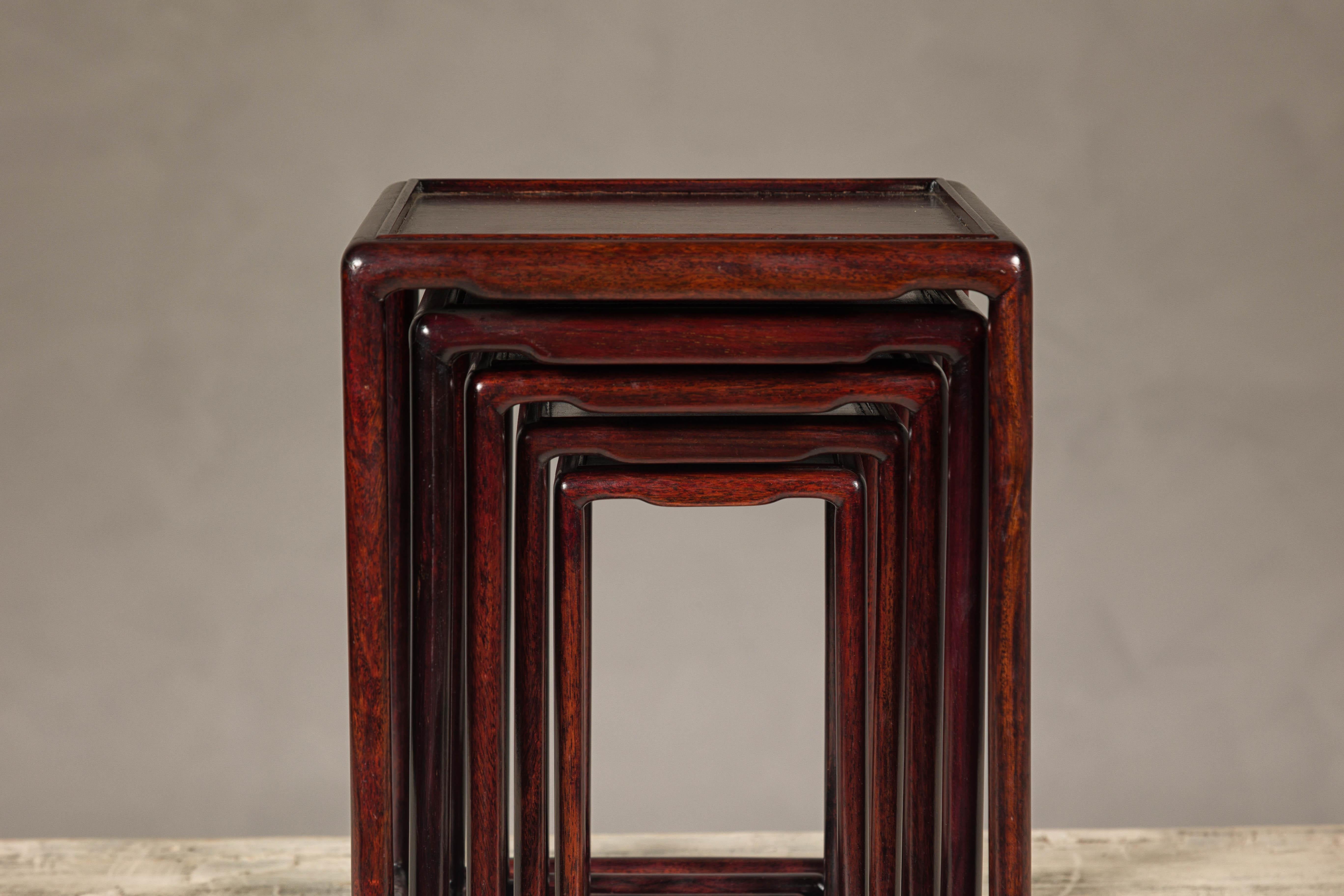 Set of Five Small Size Rosewood Nesting Tables with Humpback Stretchers For Sale 2