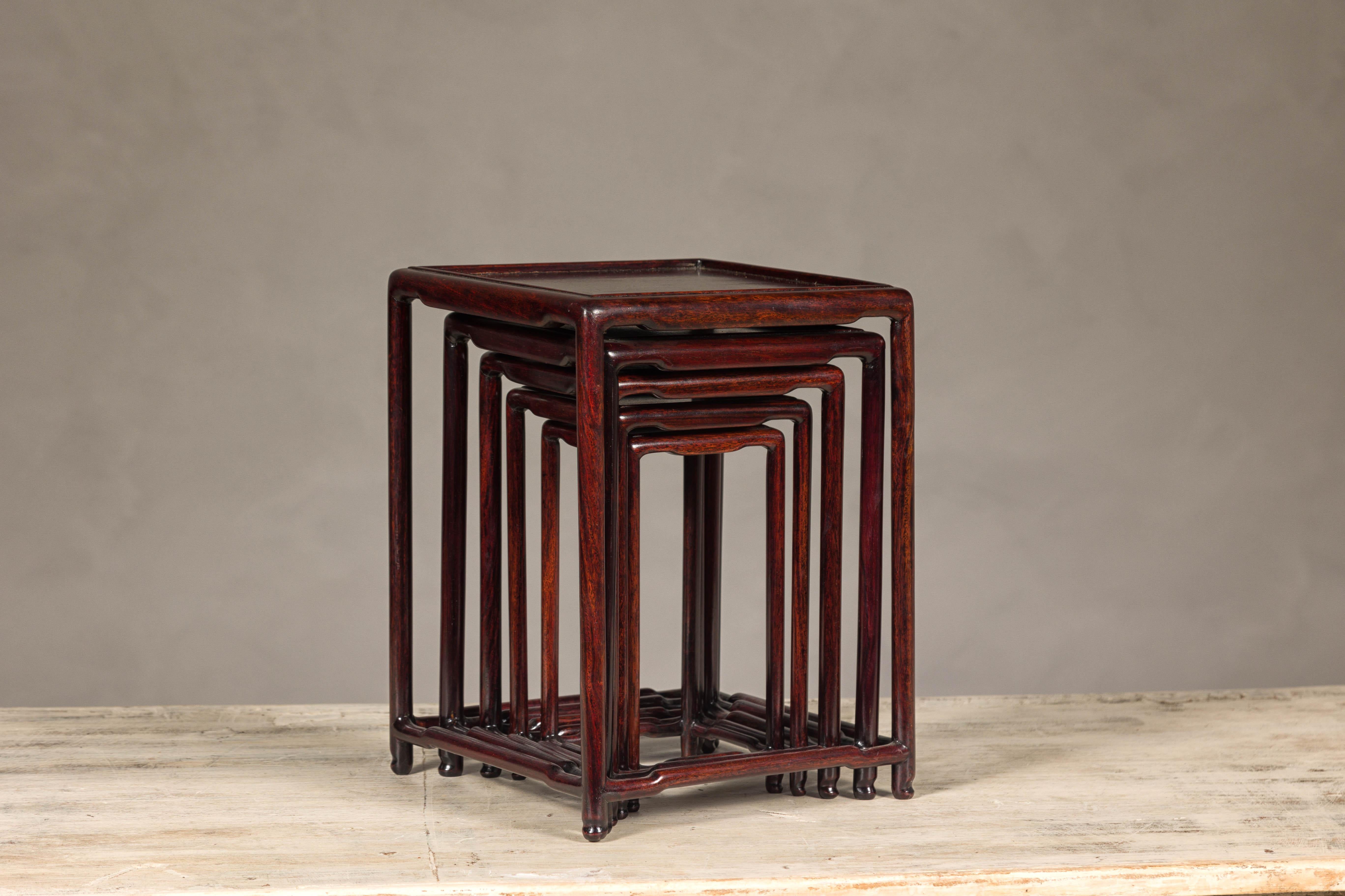 Set of Five Small Size Rosewood Nesting Tables with Humpback Stretchers For Sale 3