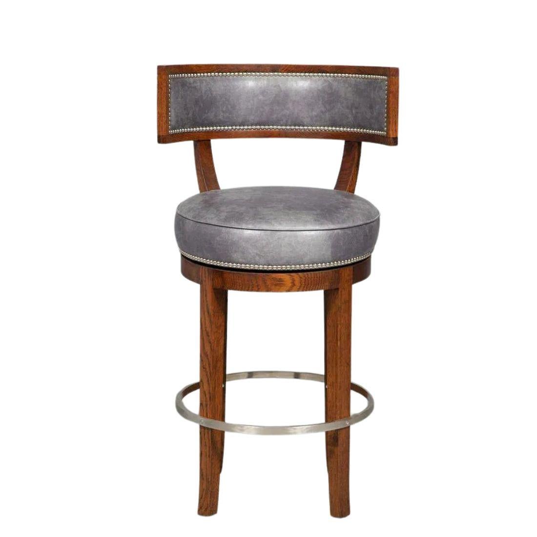 English Set of Five Soane Barstools in Blue Leather For Sale