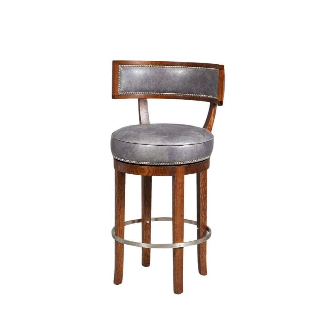 Set of Five Soane Barstools in Blue Leather In Good Condition For Sale In Locust Valley, NY