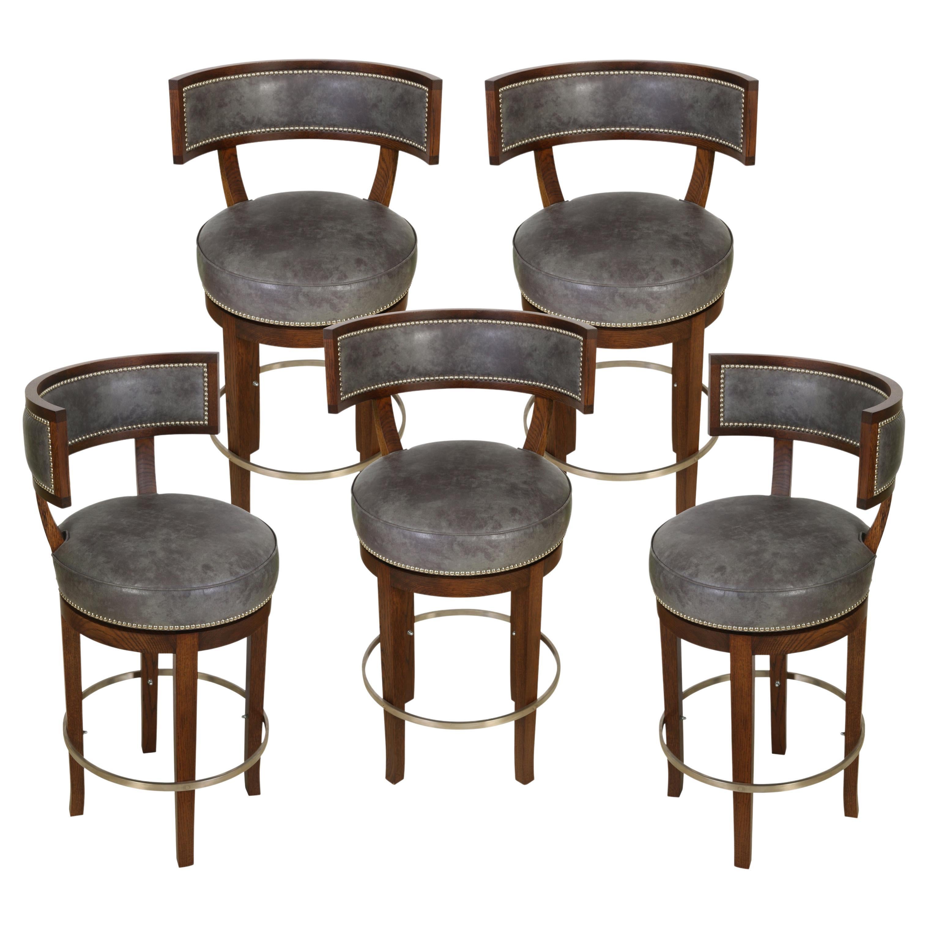 Set of Five Soane Barstools in Blue Leather