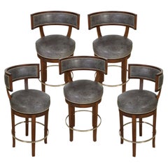 Set of Five Soane Barstools in Blue Leather