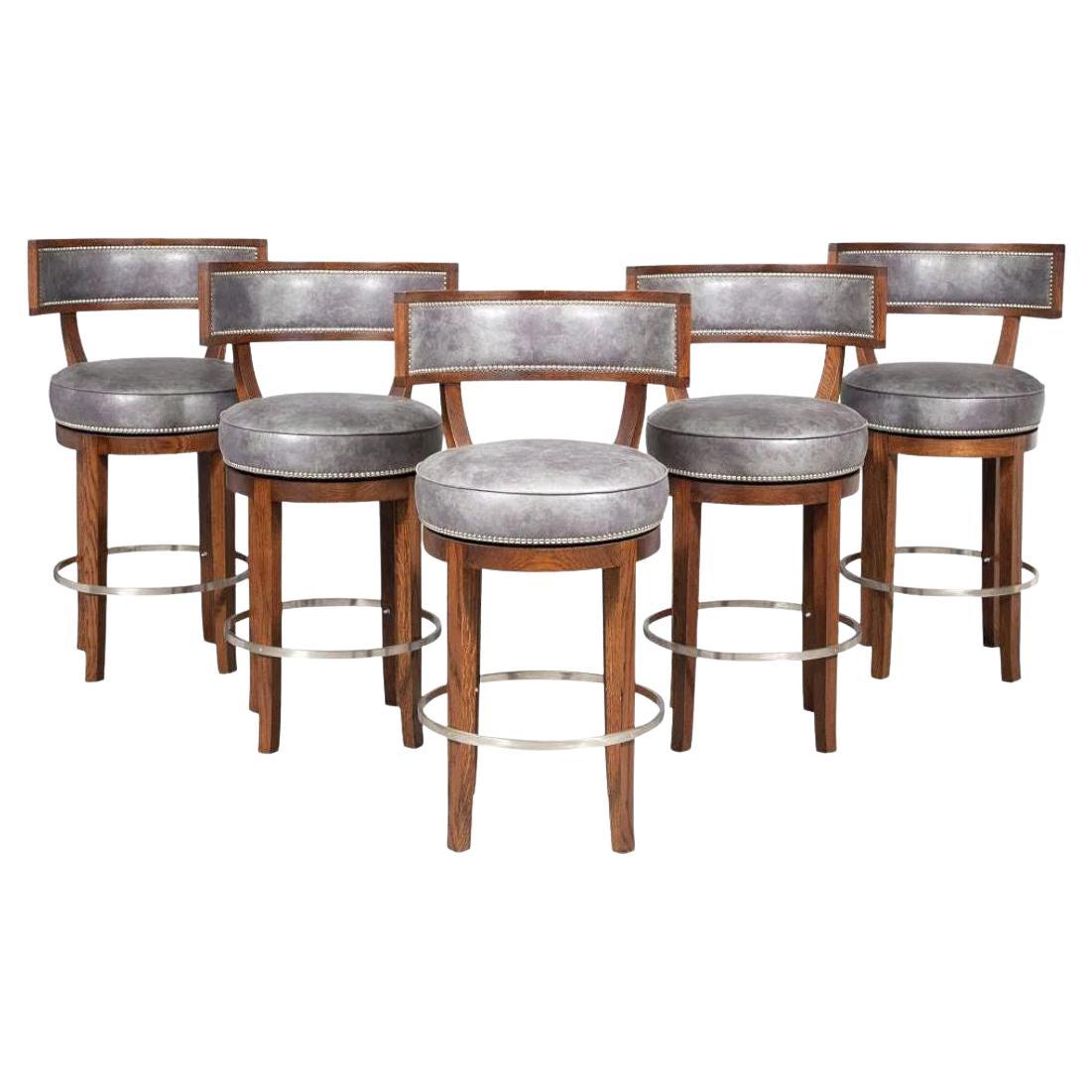 Set of Five Soane Barstools in Blue Leather