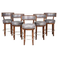 Set of Five Soane Barstools in Blue Leather