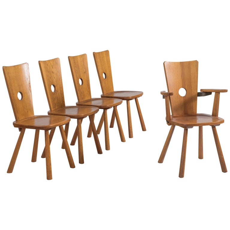 Set of Five Solid Oak Dining Chairs For Sale at 1stDibs