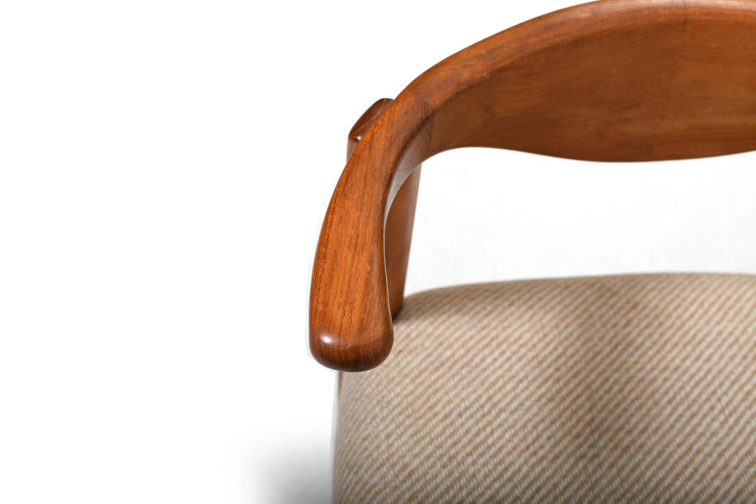 Fabric Set of Five solid Teak Cow Horn Chairs by Dyrlund Denmark For Sale