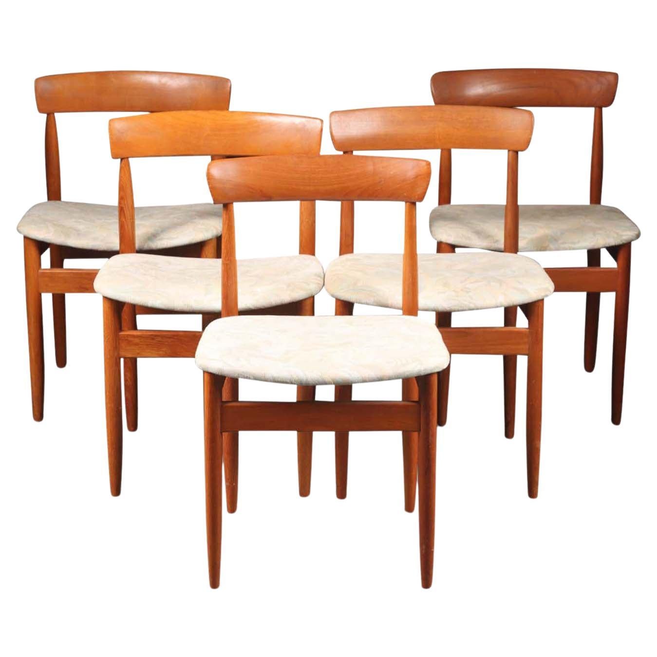Set of Five Solid Teak Danish Modern Dining Chairs