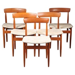 Vintage Set of Five Solid Teak Danish Modern Dining Chairs