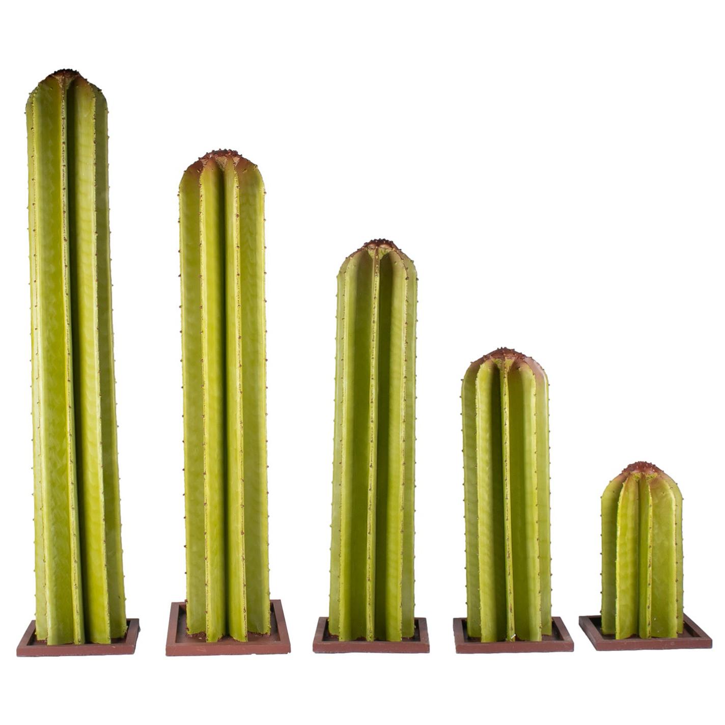 Set of Five Spanish Painted Iron Cactus Statues