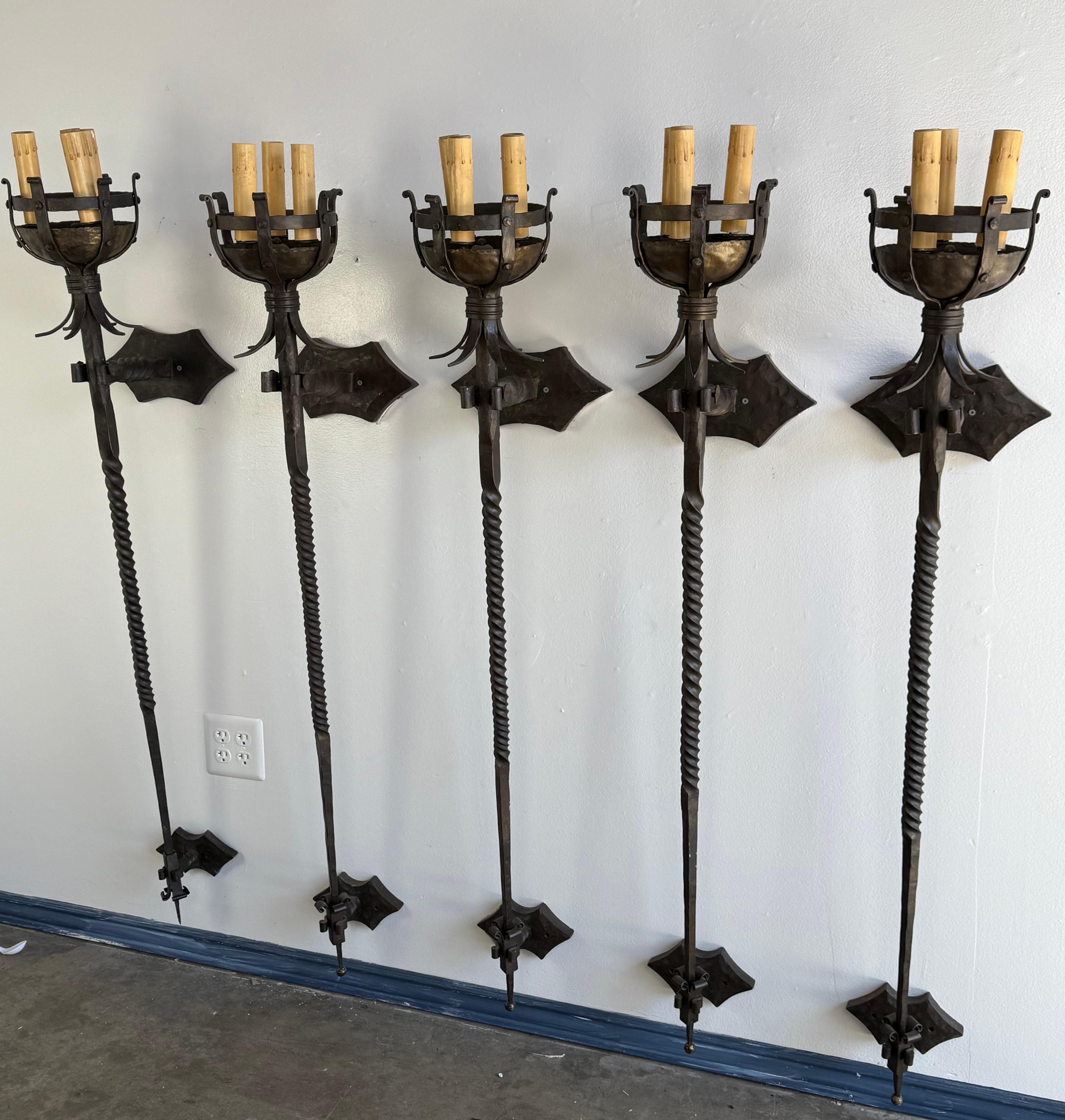 Set of Five Spanish Wrought Iron Sconces 8