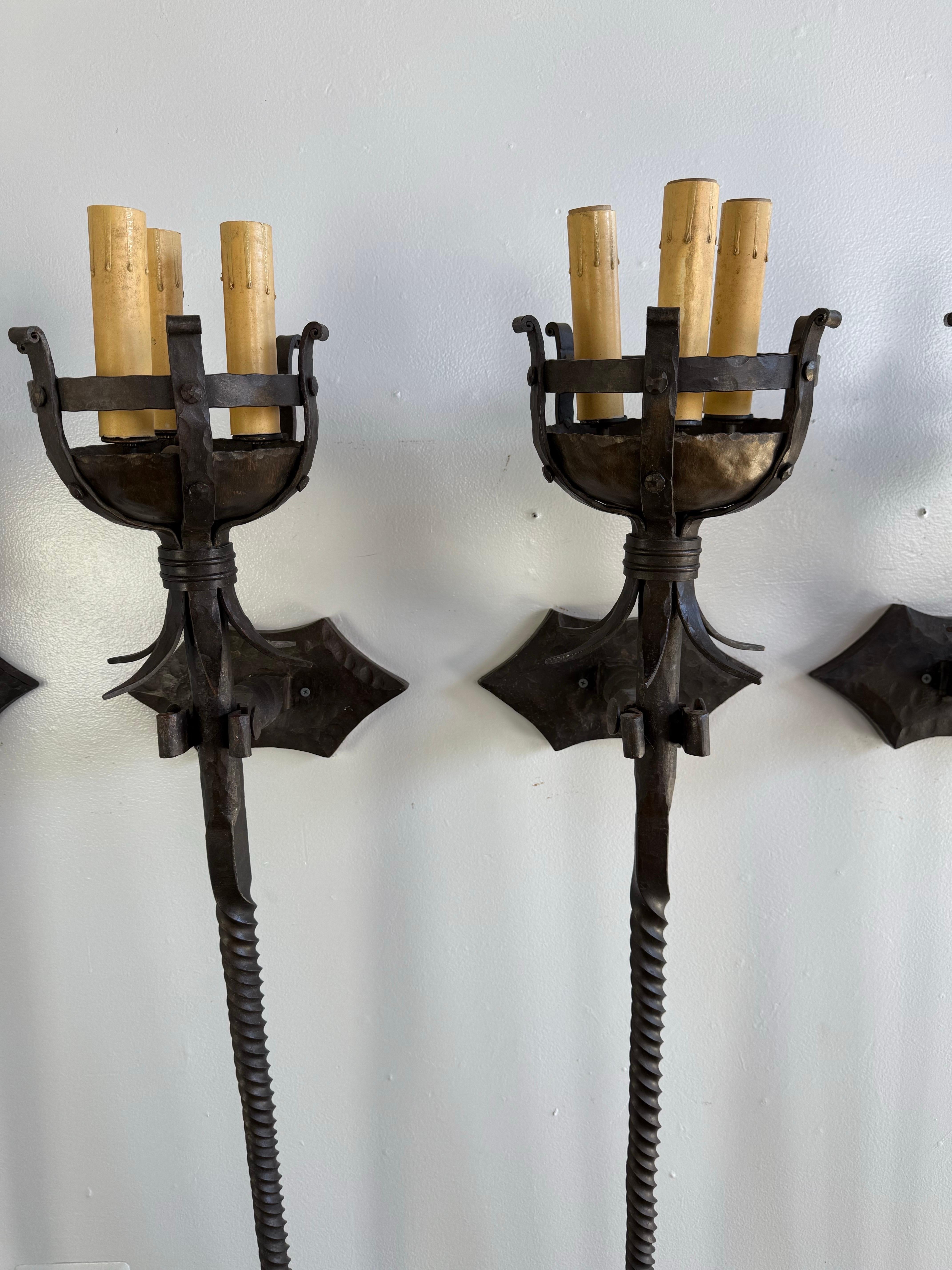 Mid-20th Century Set of Five Spanish Wrought Iron Sconces