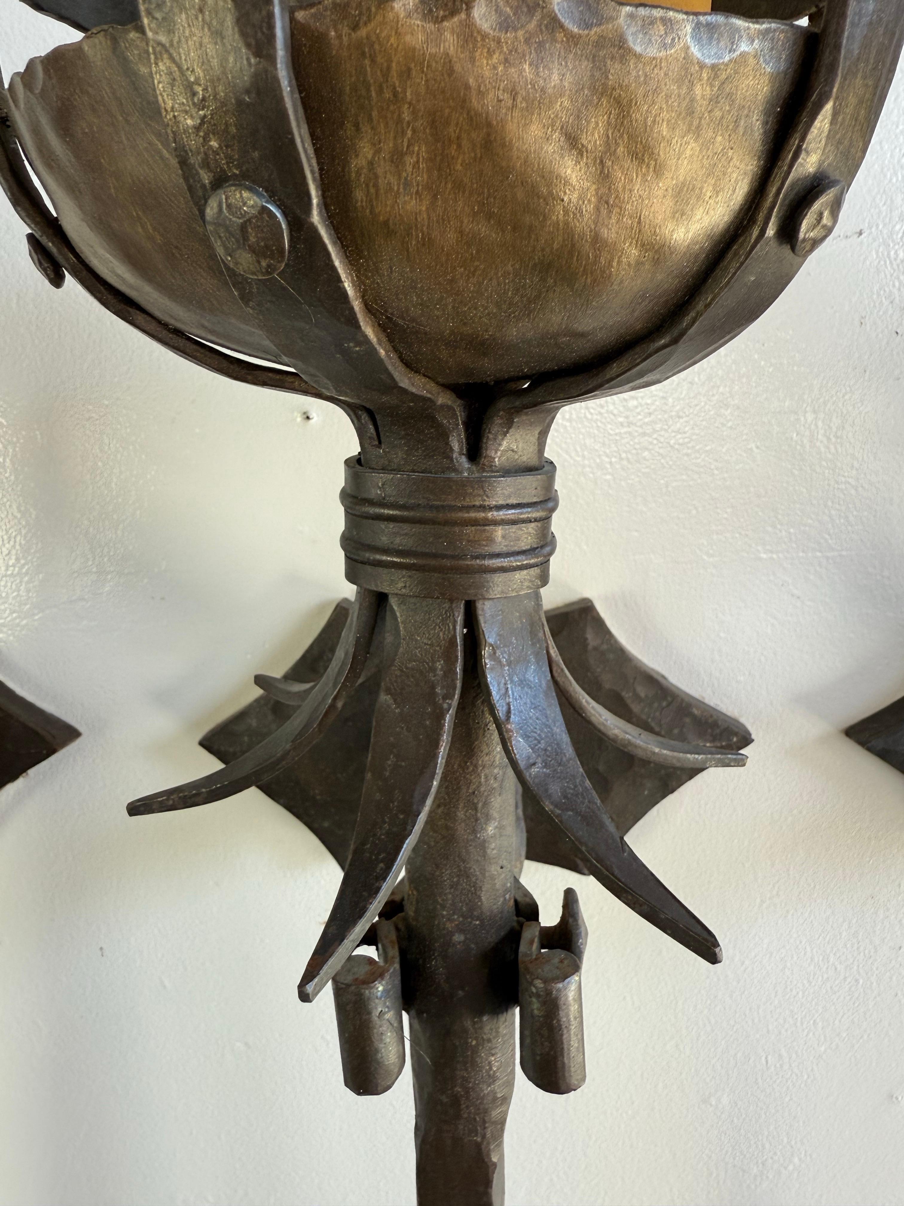 Set of Five Spanish Wrought Iron Sconces 1