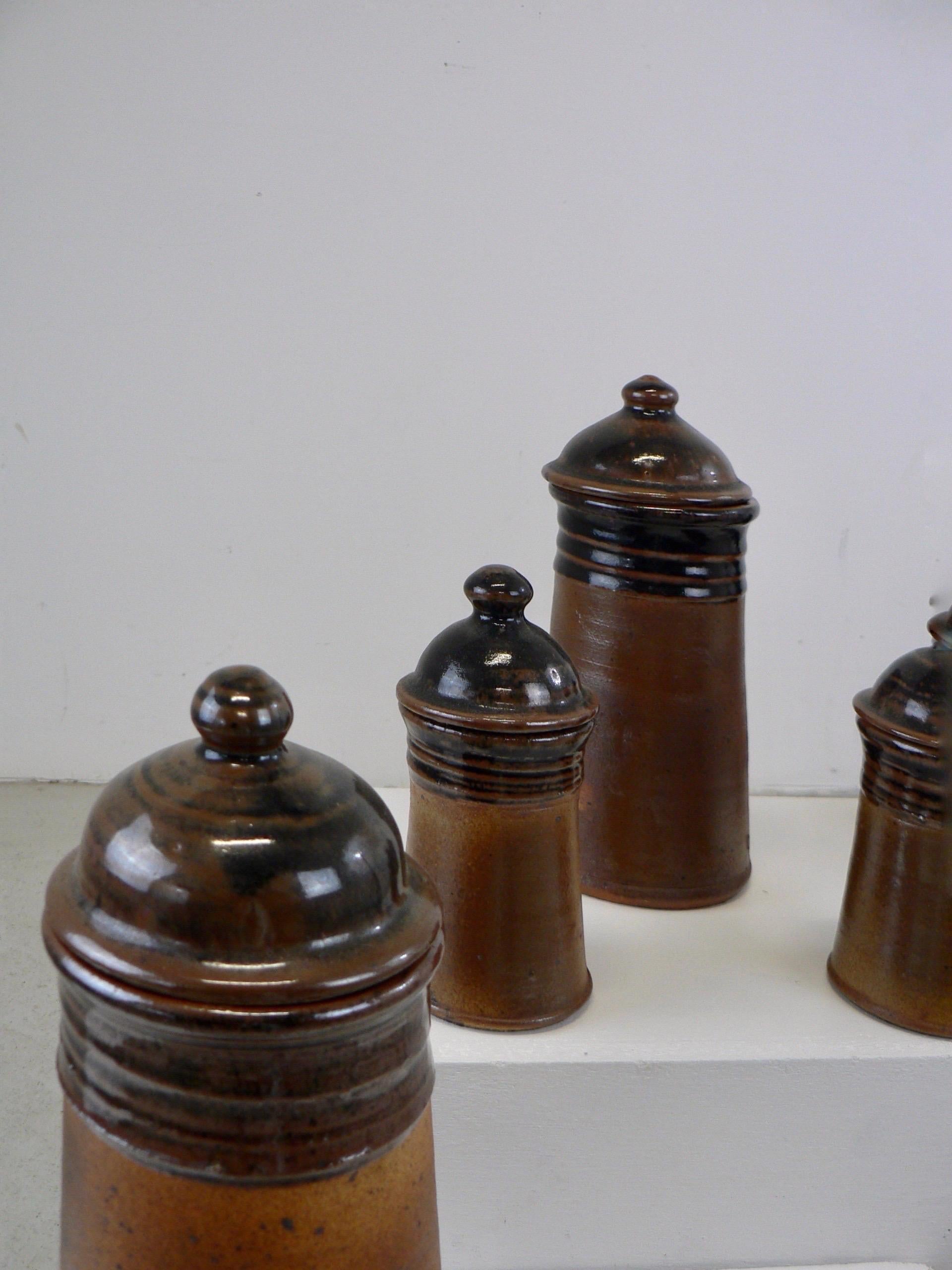 French set of five spice jars Pierre Digan and Jeanette Stedman - La Borne - 1970 For Sale