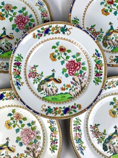Set of Five Spode Chinoiserie Dessert Dishes Peacock Pattern, England ca. 1820