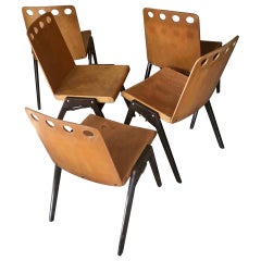 Vintage Set of Five Stackable Industrial Chairs in the Spirit of Jean Prouvé France 1950
