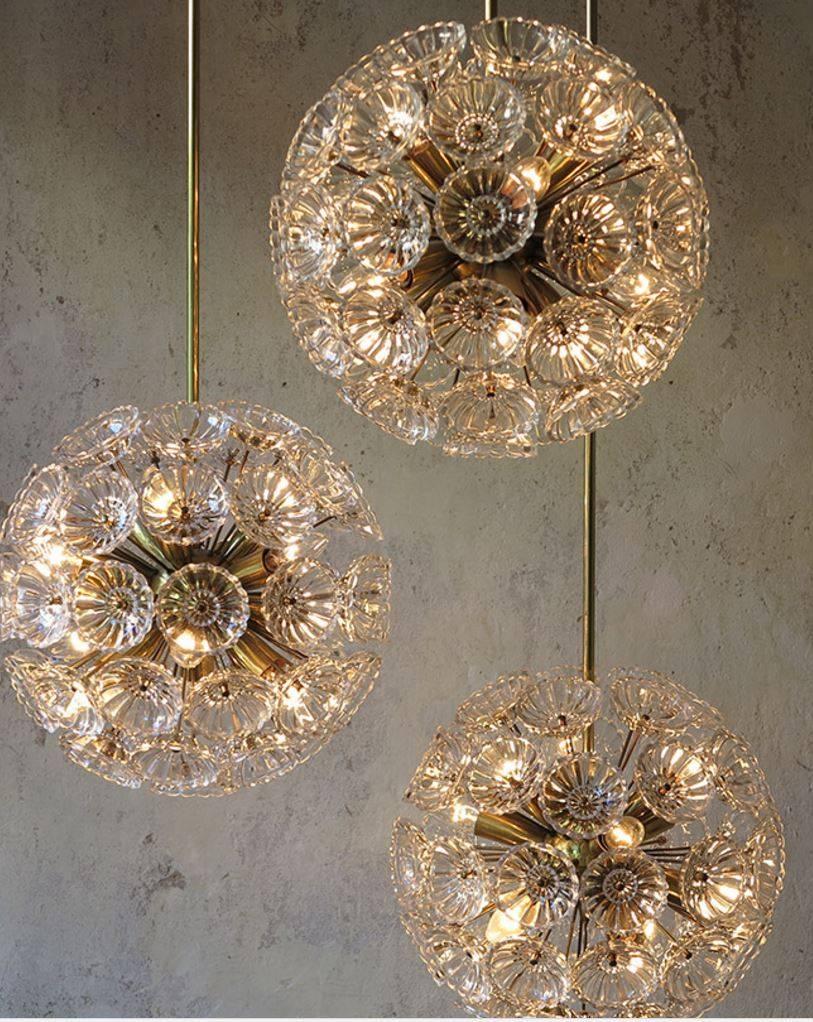 Mid-Century Modern Set of Five Starburst Flower Sputniks, Two Wall Lights and Three Chandeliers For Sale