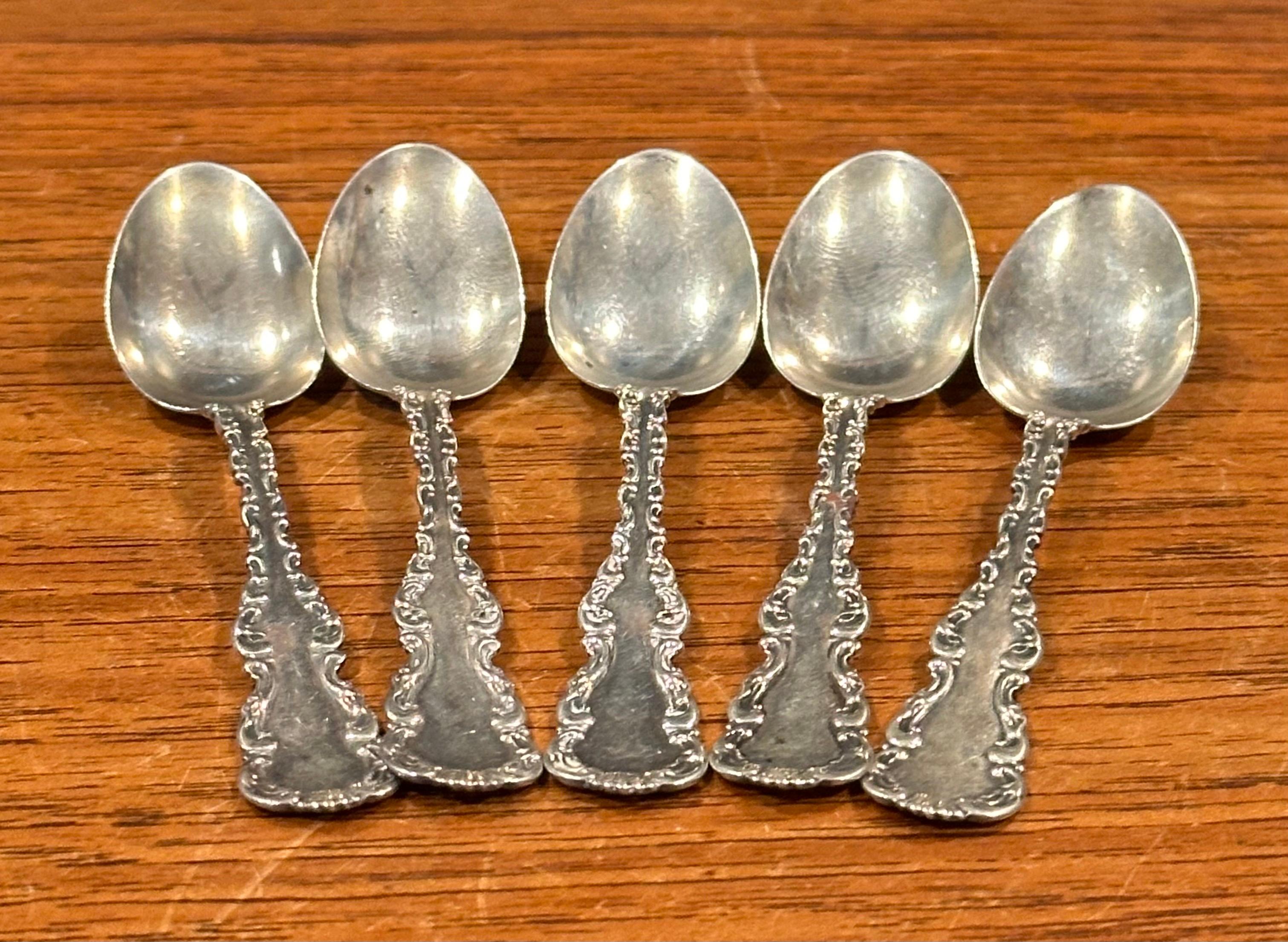 20th Century Set of Five Sterling Silver Demitasse Spoons For Sale