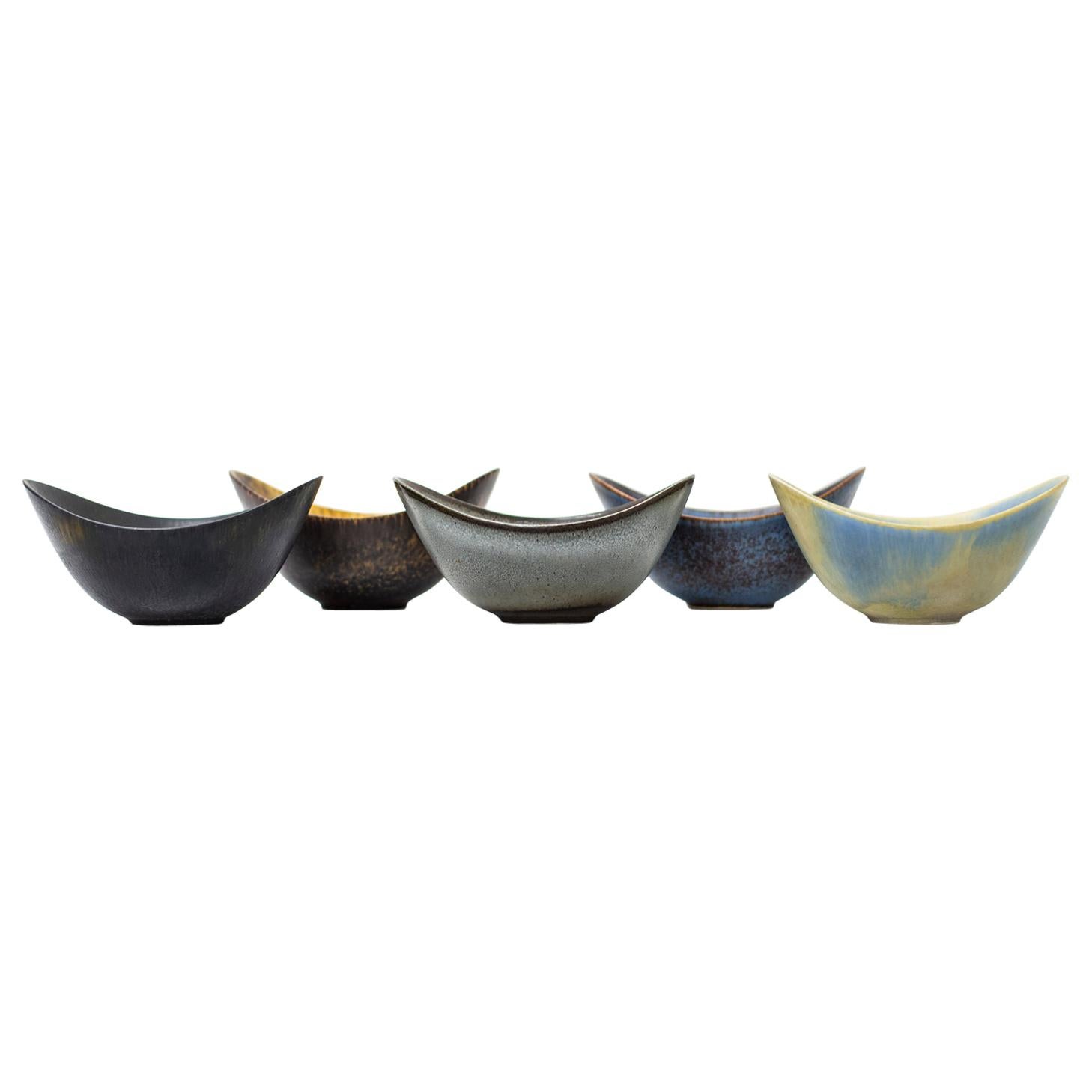 Set of Five Stoneware Bowls by Gunnar Nylund for Rörstrand, Sweden, 1950s