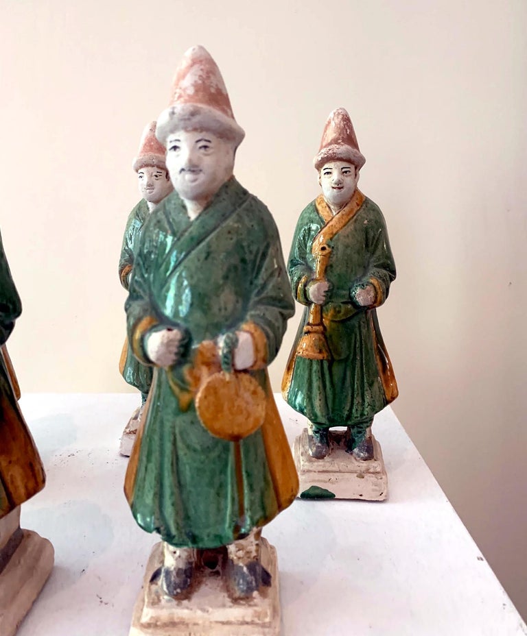 18th Century and Earlier Set of Five Stoneware Tomb Figurines of Musician Ming Dynasty For Sale