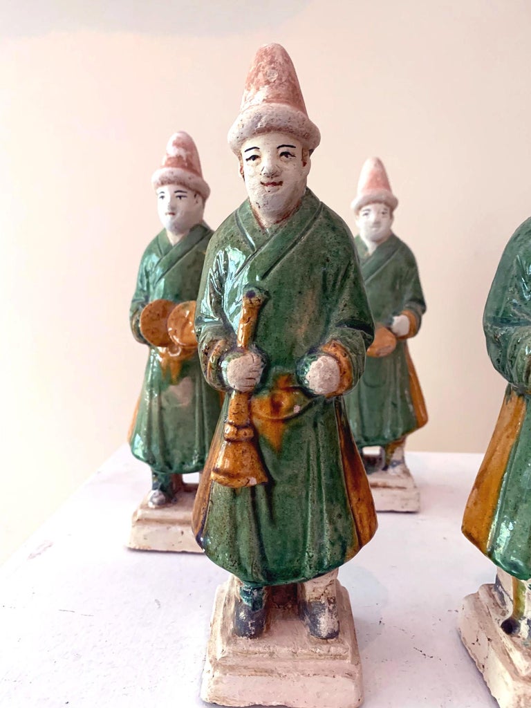 Ceramic Set of Five Stoneware Tomb Figurines of Musician Ming Dynasty For Sale