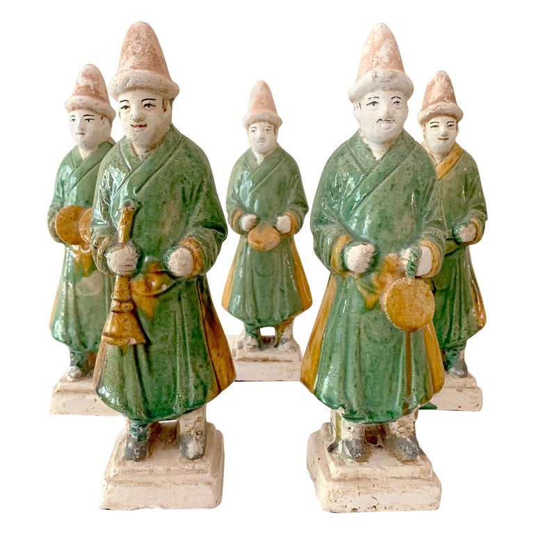 Set of Five Stoneware Tomb Figurines of Musician Ming Dynasty For Sale