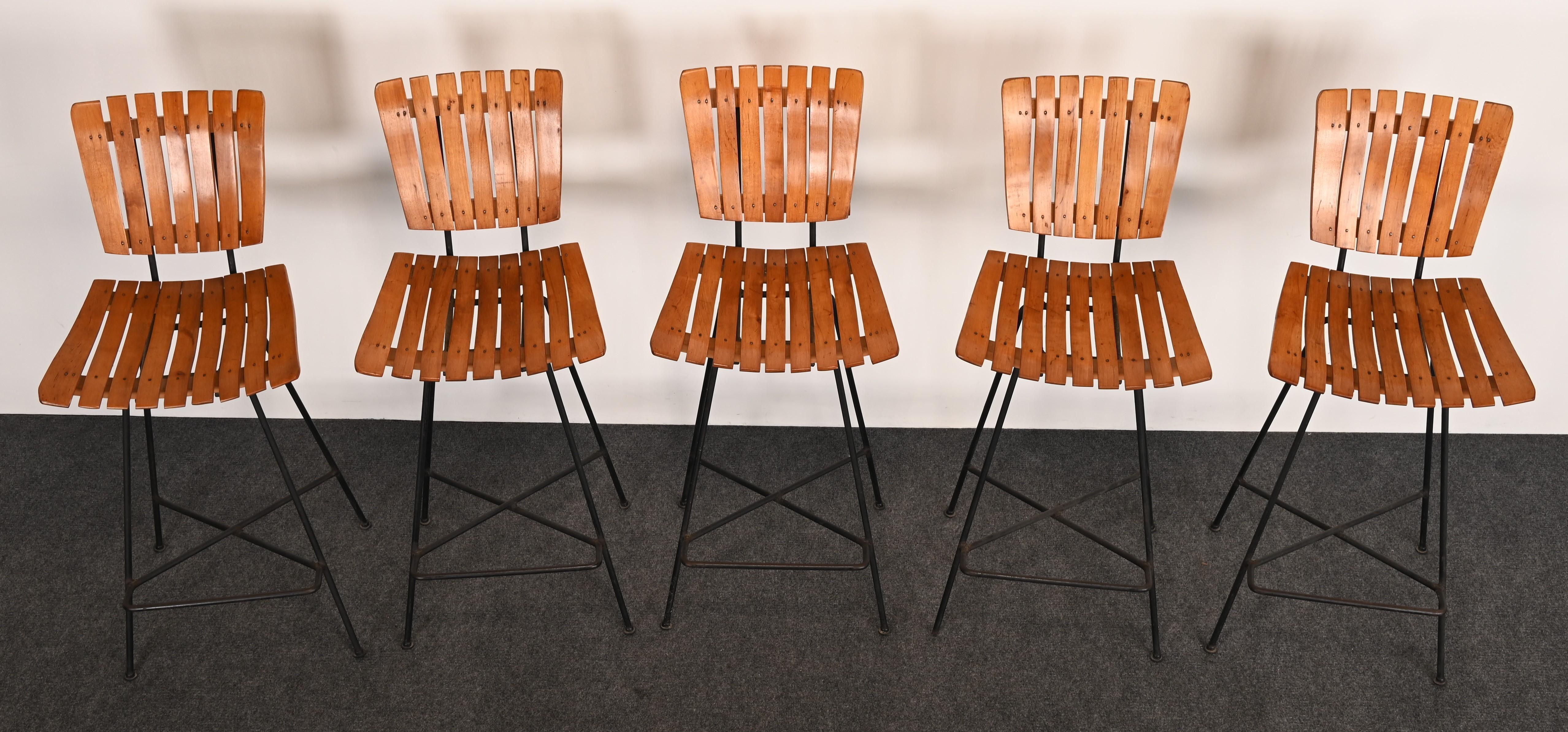 Mid-20th Century Set of Five Stools by Arthur Umanoff, 1950s