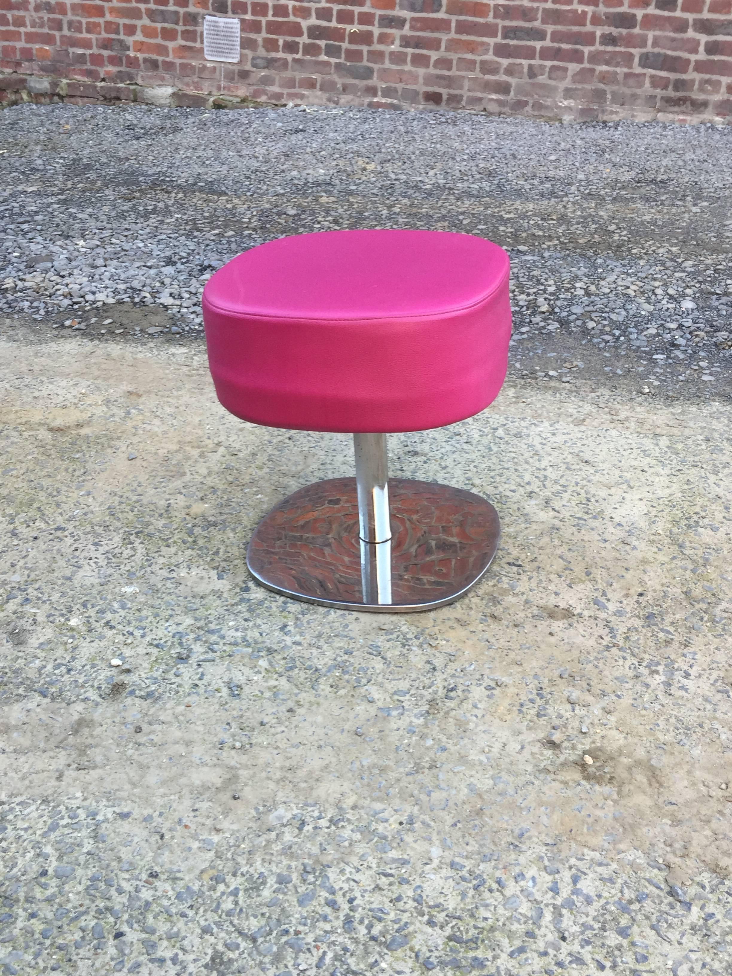 Mid-Century Modern  Five Stools in Chromed Metal and Leatherette, circa 1970 For Sale