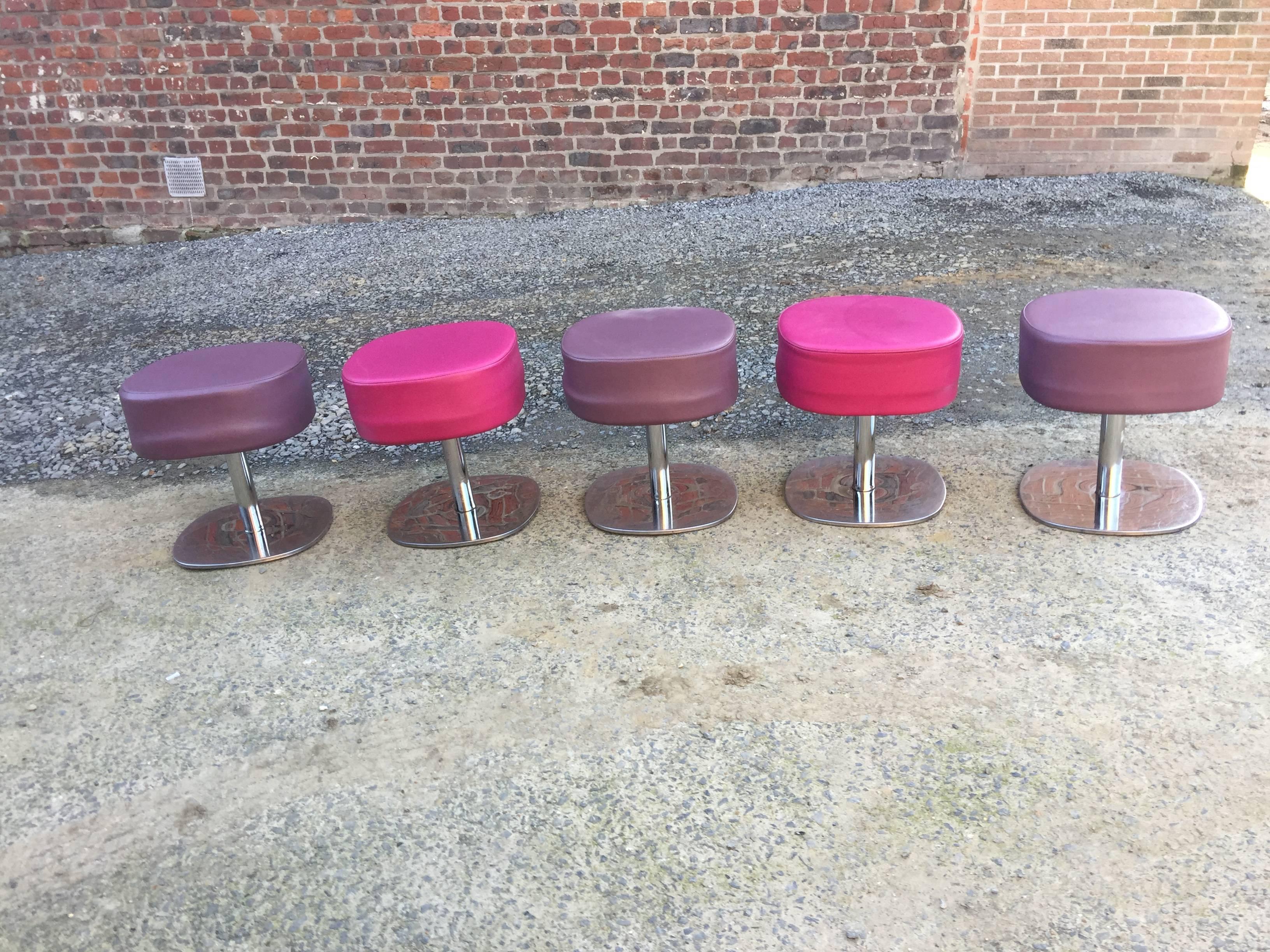 Late 20th Century  Five Stools in Chromed Metal and Leatherette, circa 1970 For Sale