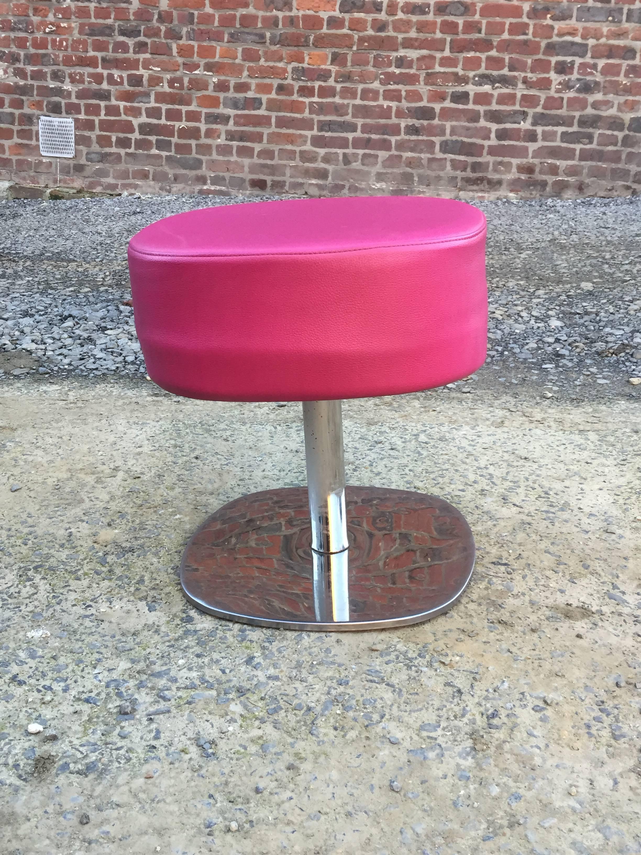 Faux Leather  Five Stools in Chromed Metal and Leatherette, circa 1970 For Sale
