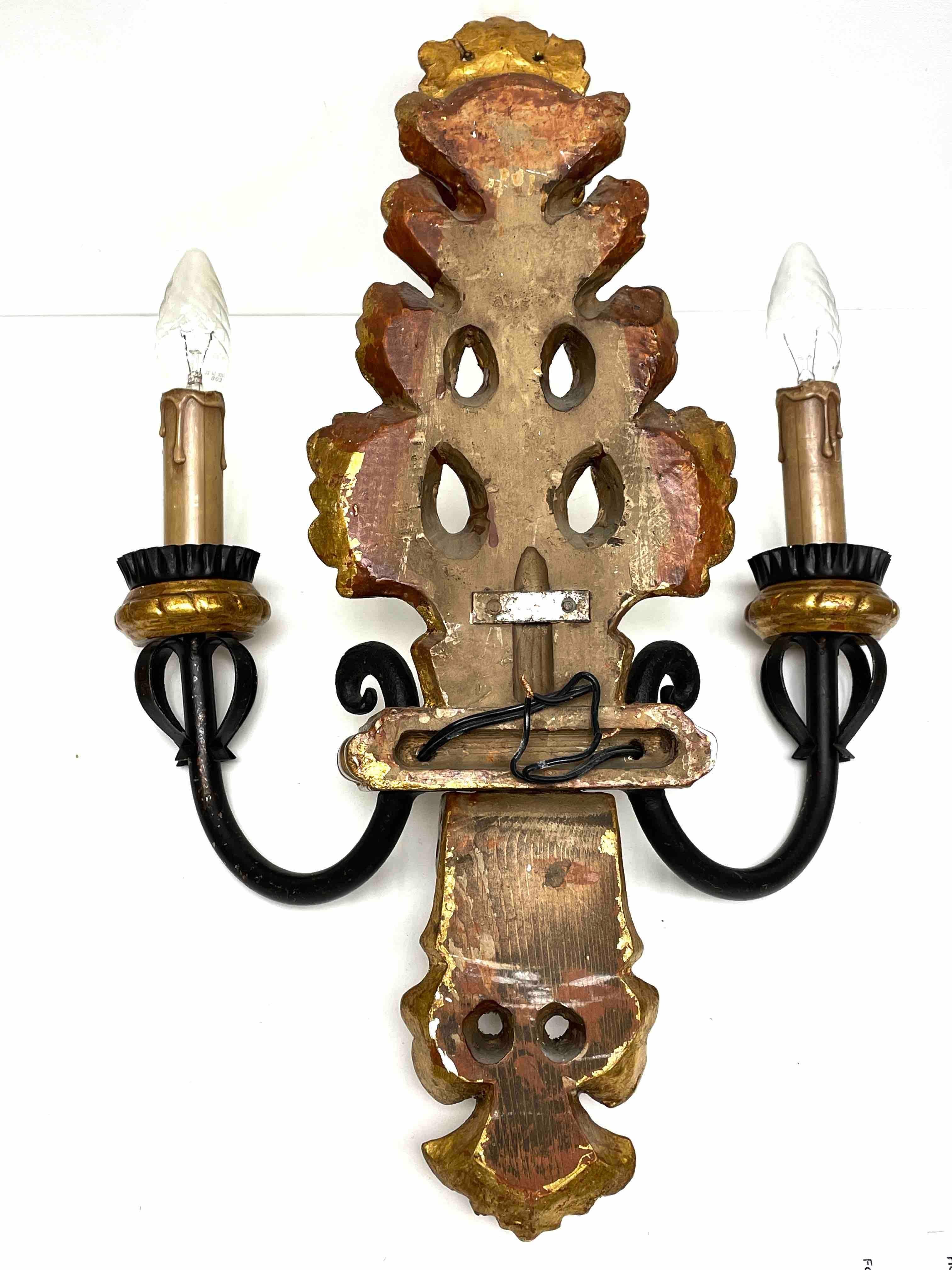 Ensemble de cinq superbes appliques florentines en bois doré Tole de Banci, Italie, 1970 en vente 6