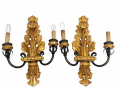 Set of Five Stunning Gilt Wood Tole Florentine Sconces by Banci, Italy, 1970s