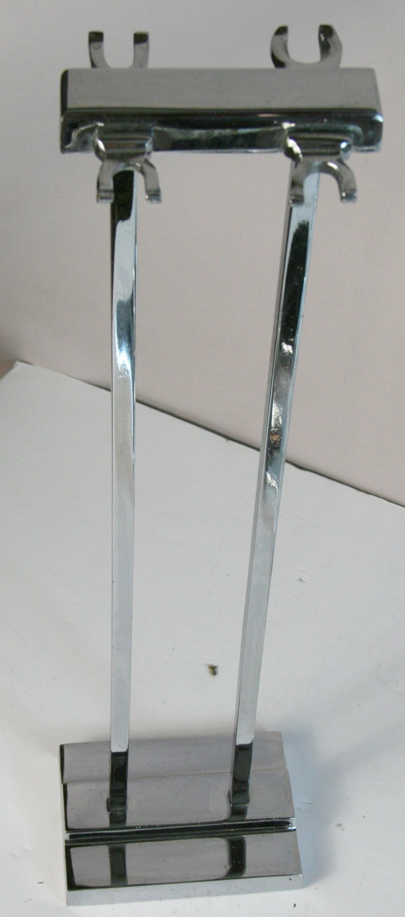 Set of Five  Stylish Modernist Polished Nickel Fire Tools and Stand For Sale 5