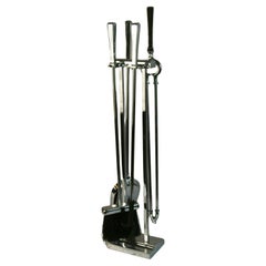 Set of Five  Stylish Modernist Polished Nickel Fire Tools and Stand