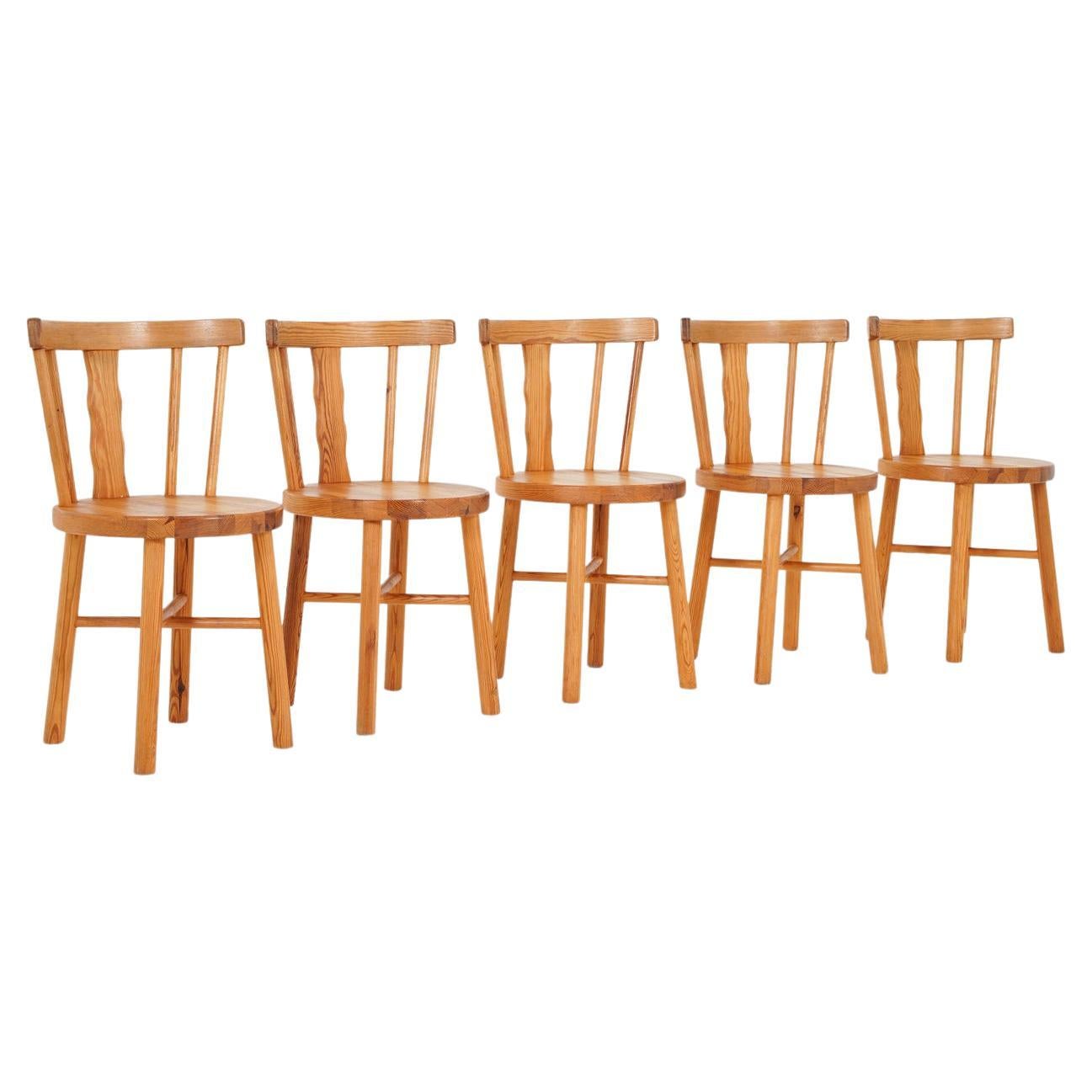 Set of Five Swedish Chairs in Pine by Steneby Hemslöjd For Sale